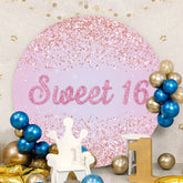 Aperturee - Pink Glitter Round Sweet 16th Birthday Backdrop